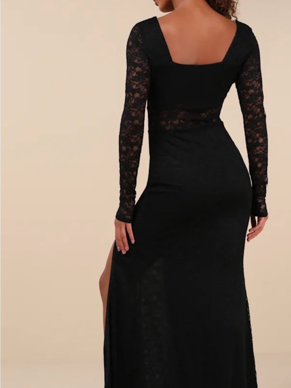 Lulus Sensationally Poised Black Lace Long-Sleeve Evening Dress with Thigh Slit - Picture 2 of 10